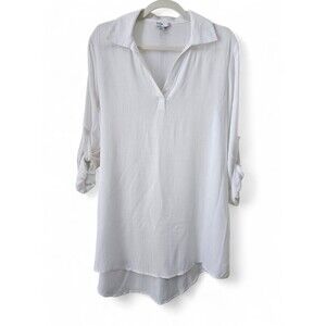 Nordstrom Rack Blouse Women's Oversized Small White Viscose Tunic Swim Cover-up
